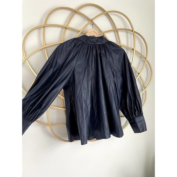 Rachel Comey Navy Faux Leather Tie Collar Top NEW size XS - Picture 1 of 5